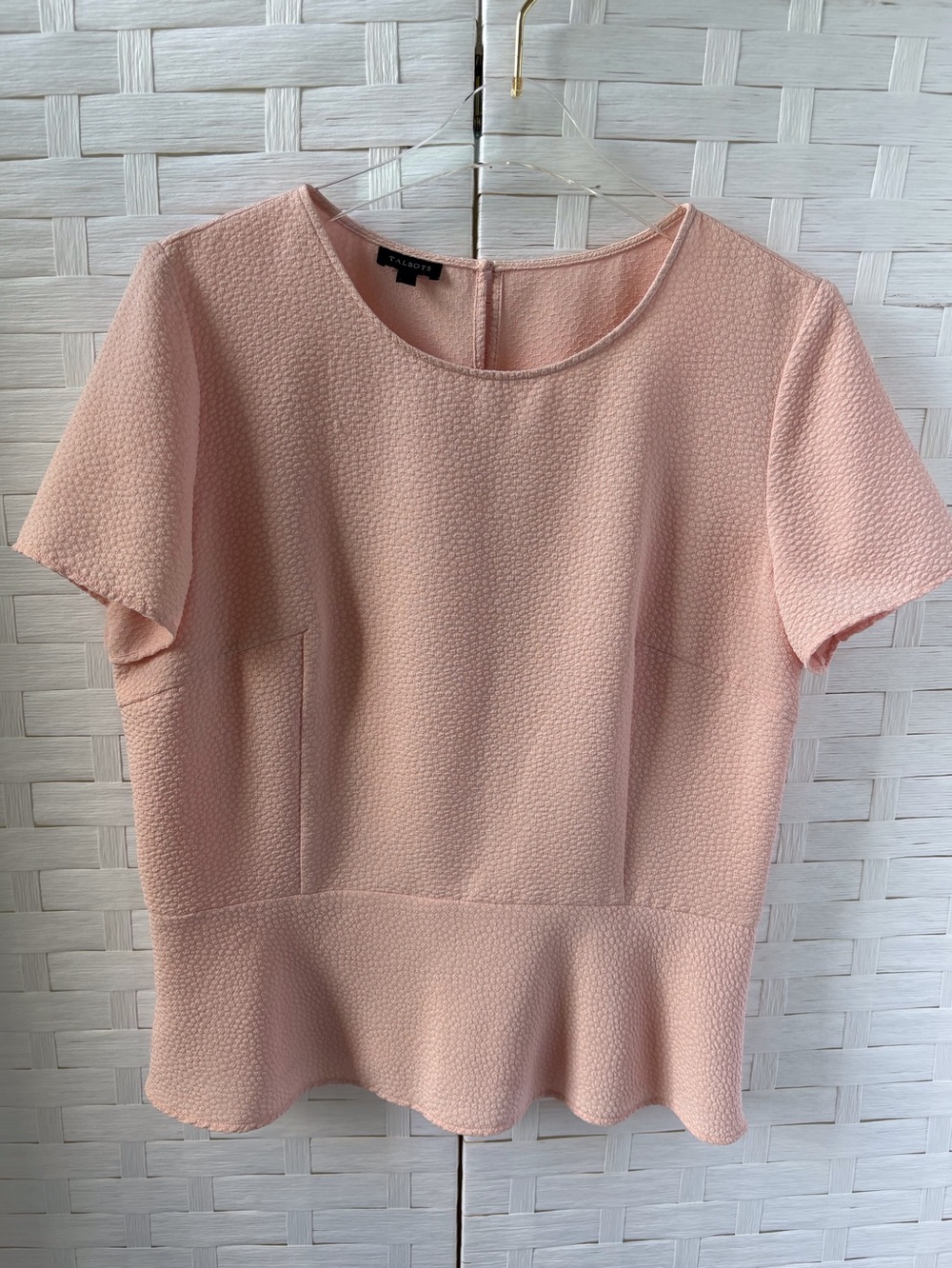 Talbots Size 14 Pink Short Sleeve Peplum Top Side Zip Feminine‎ Office Career